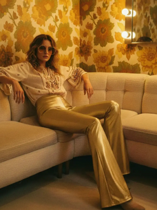 Faux Leather Metallic Gold Bell Bottoms