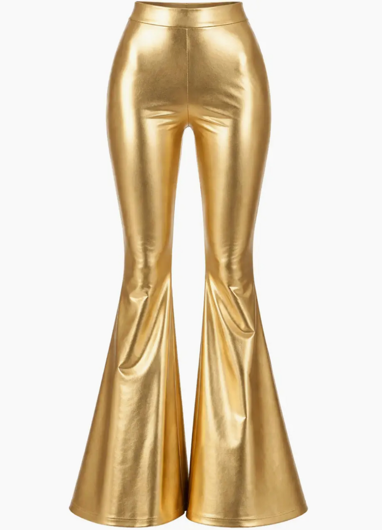 Faux Leather Metallic Gold Bell Bottoms