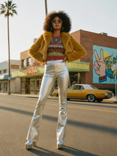 Faux Leather Metallic Silver Bell Bottoms