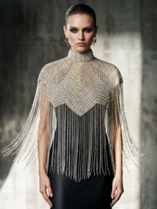 Elysian Beaded Fringe Cape Silver and Gold