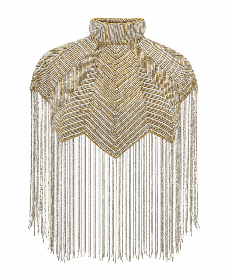 Elysian Beaded Fringe Cape Silver and Gold