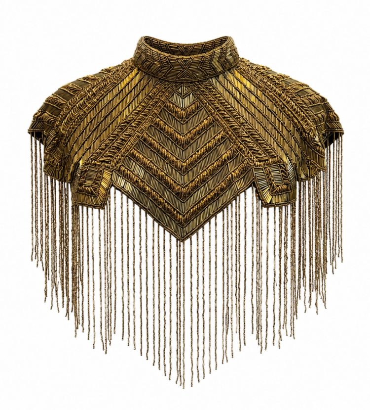 Marquee Beaded Fringe Cape Gold and Black