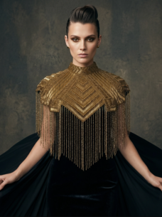 Marquee Beaded Fringe Cape Gold and Black
