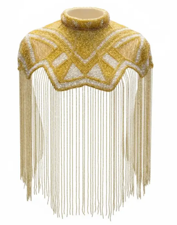 Regent Art Deco Beaded Fringe Cape Gold and Silver