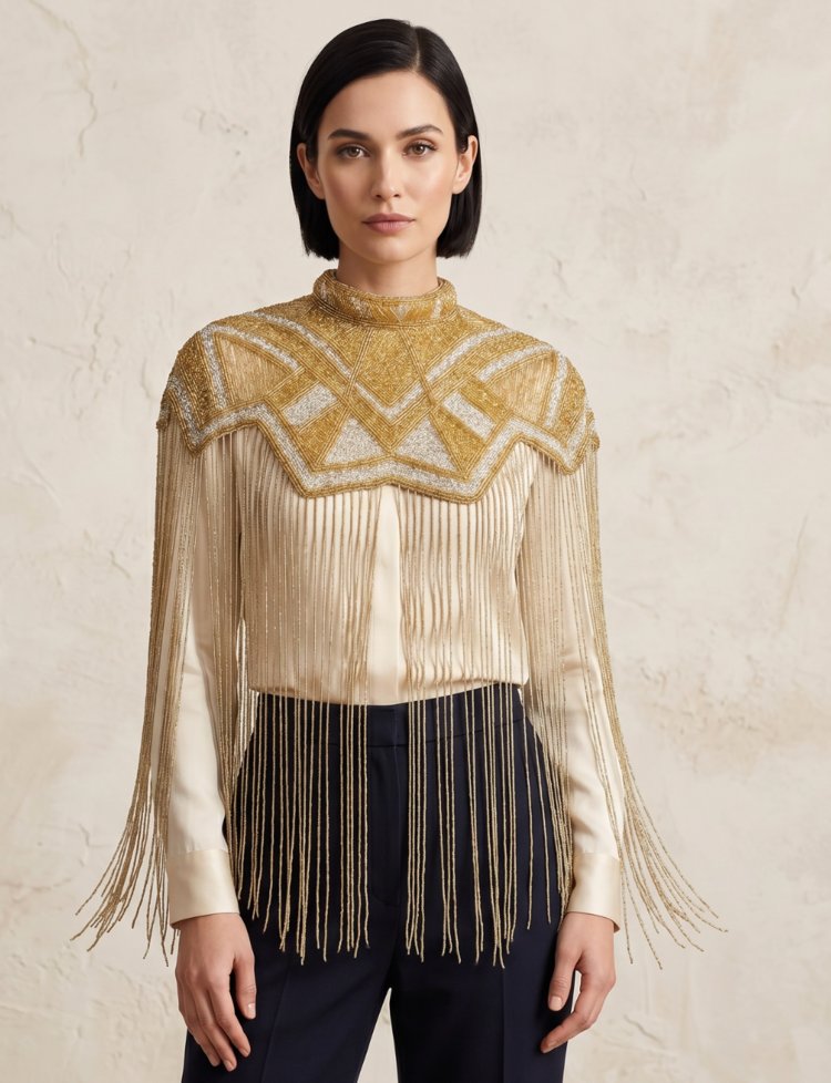 Regent Art Deco Beaded Fringe Cape Gold and Silver