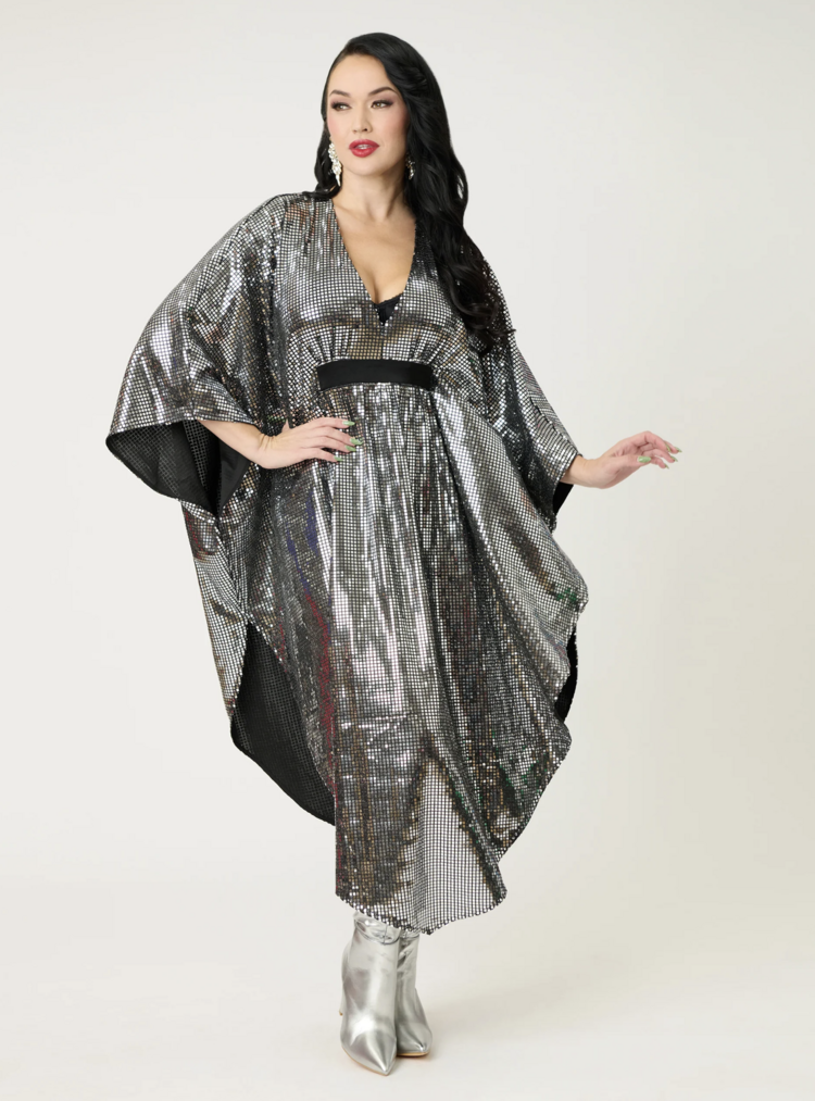Smak Parlour Silver Mirror Triangle Caftan Dress OS