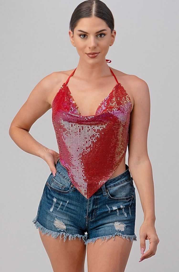 Holo Metallic Backless Cowl Halter
