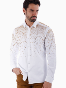 Men's Rhinestone Jewel Long Sleeve Shirt White/Gold