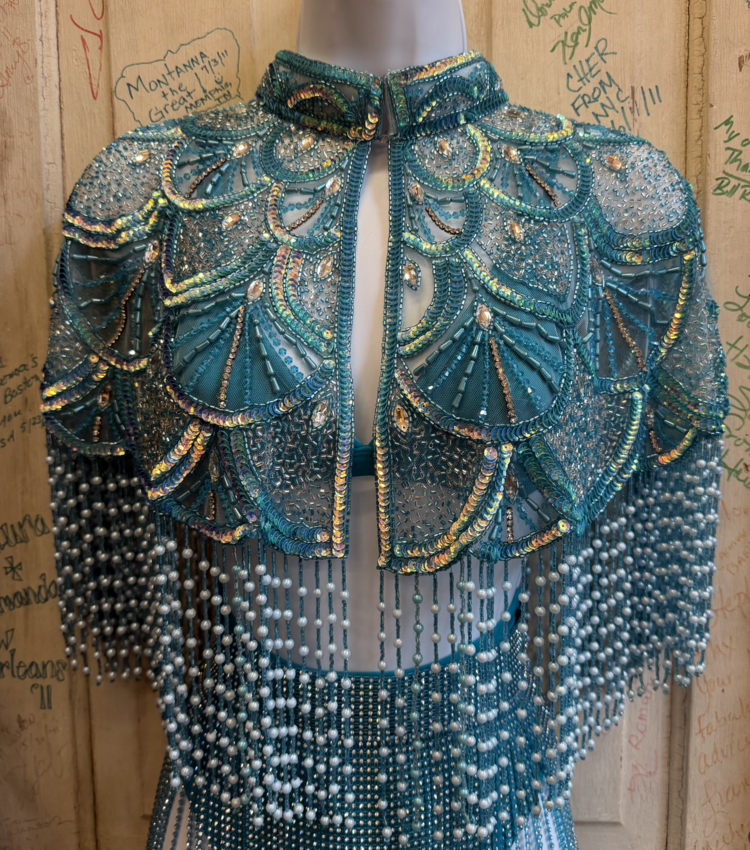 Art Deco Beaded Fringe Cape Turquoise