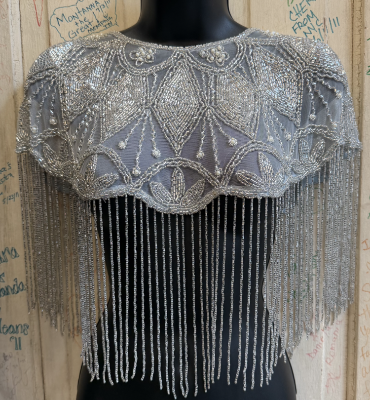 Celeste Art Deco Beaded Fringe Cape Silver