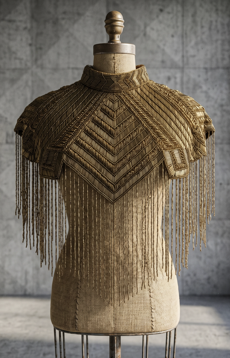 Marquee Beaded Fringe Cape Gold and Black
