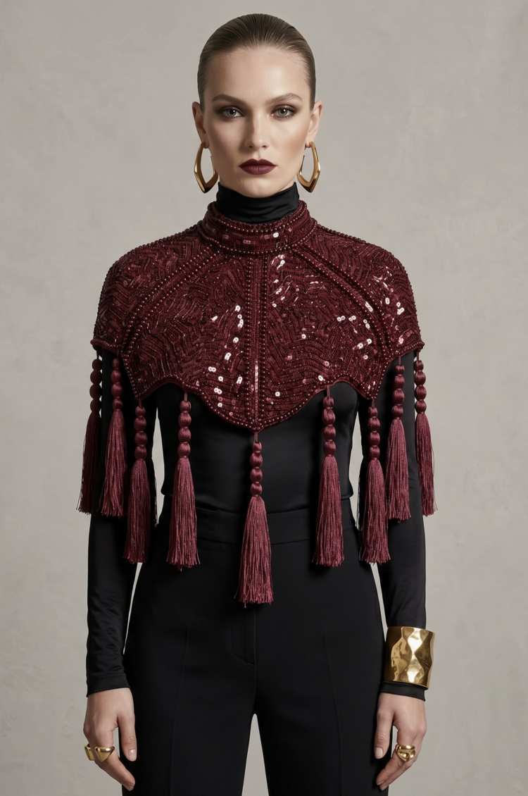 Red Mahogany Empress Tassel Capelet