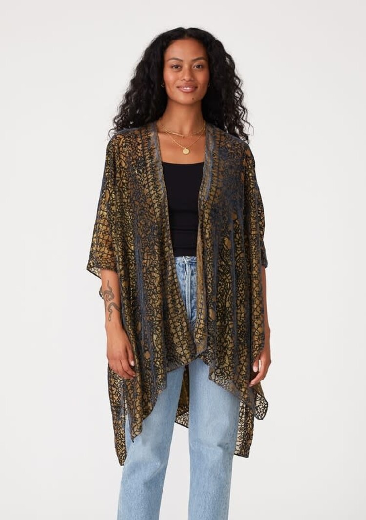 Metallic Gold Indigo Velvet Burnout Kimono