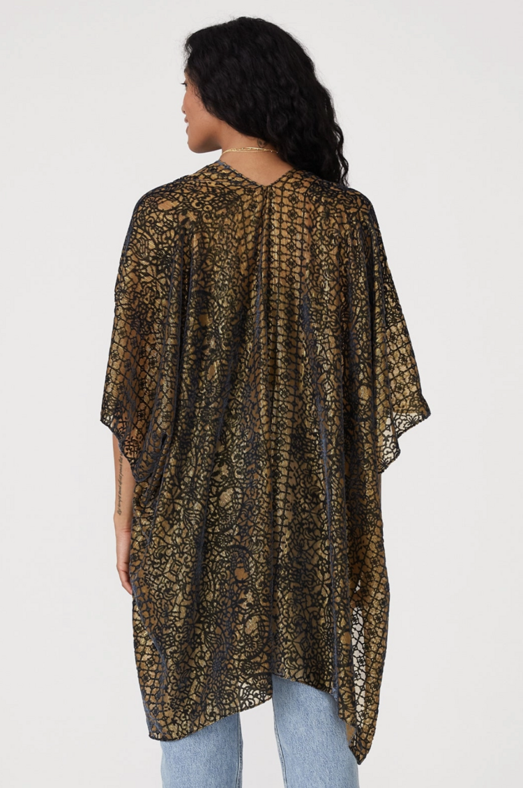 Metallic Gold Indigo Velvet Burnout Kimono