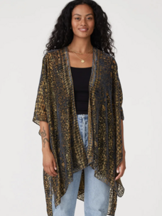 Metallic Gold Indigo Velvet Burnout Kimono