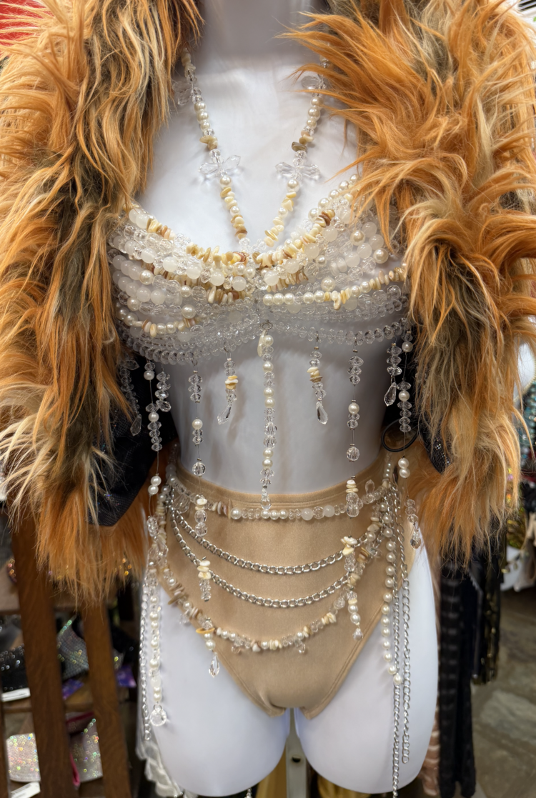 Aurora Clear Beaded Backless Carnival Top