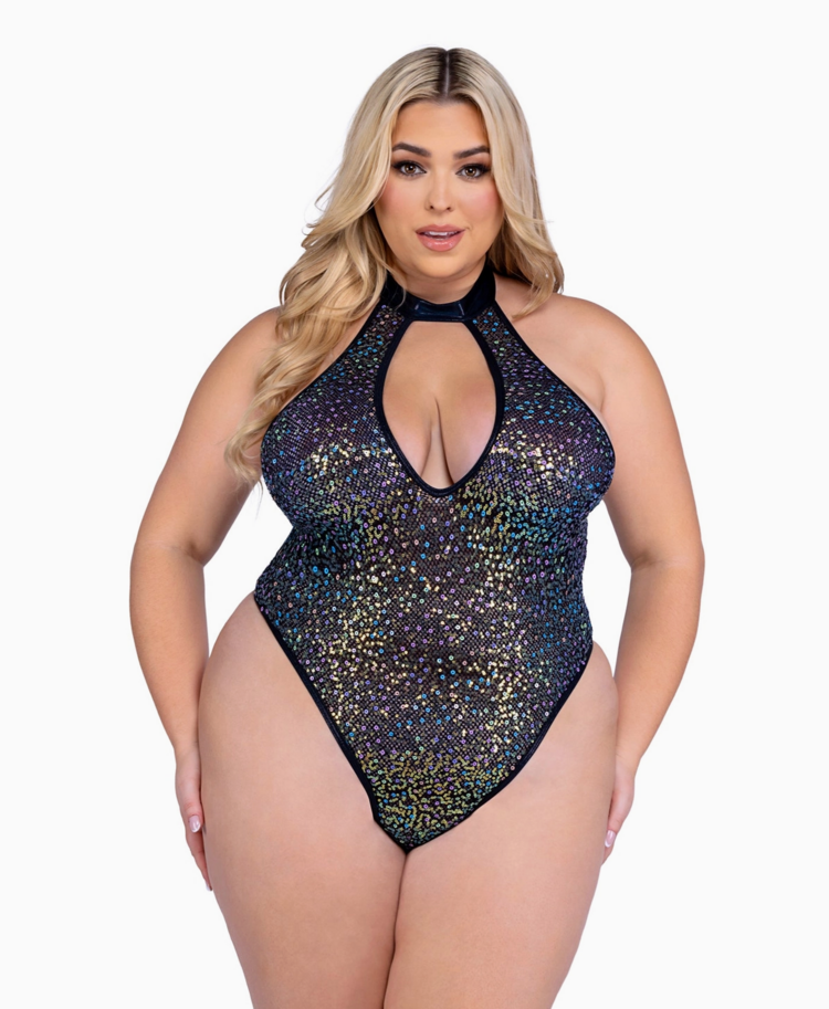 Roma Costume, Inc. Sequin Fishnet Keyhole Bodysuit