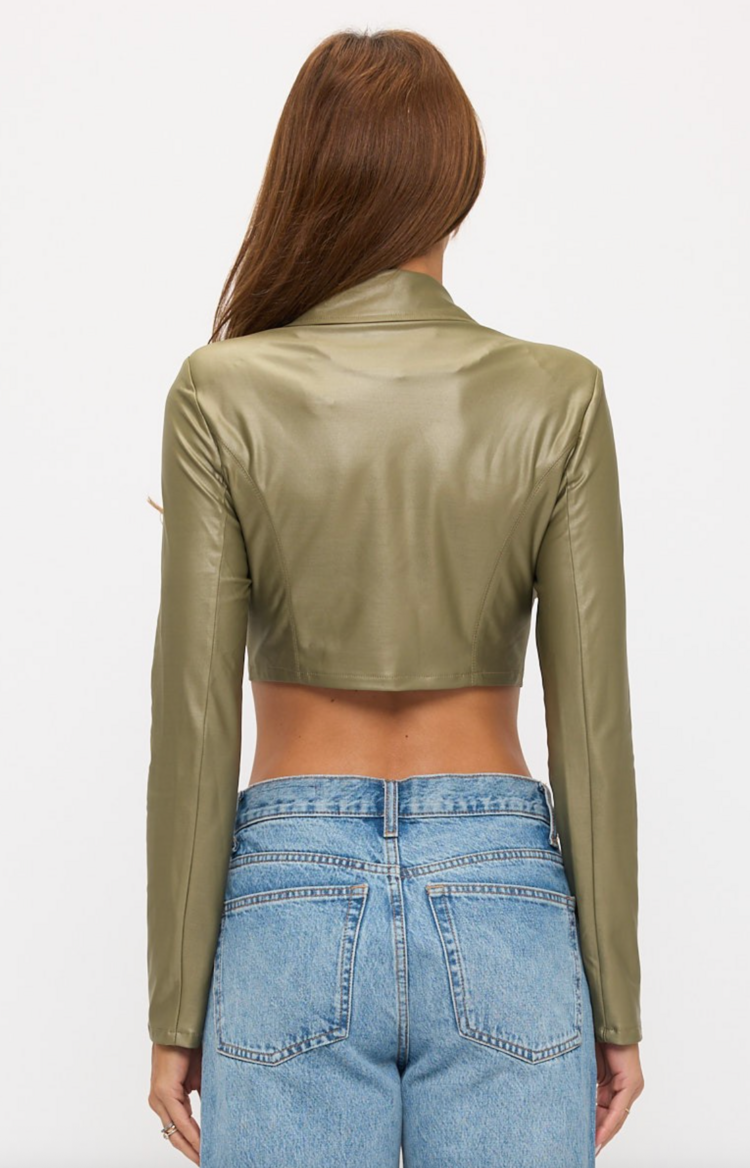 Lace Up Detail Collared Crop Jacket