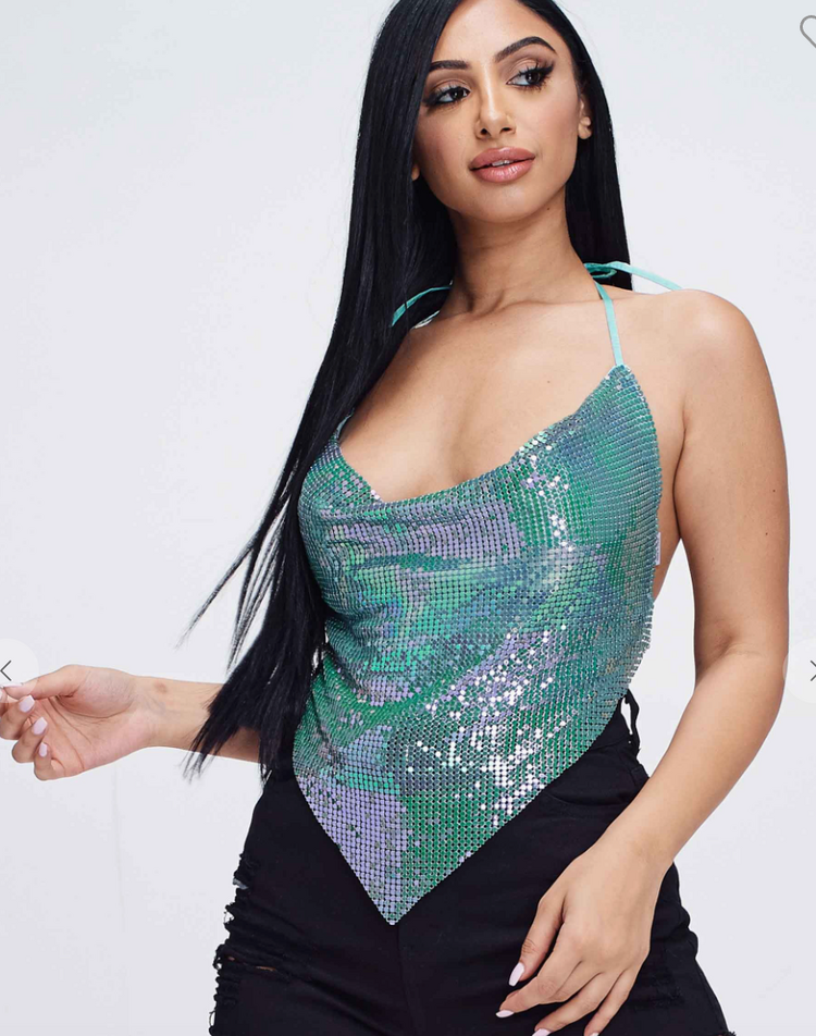 Holo Metallic Backless Cowl Halter