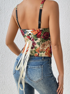 Amour Distingue Floral Strap Bustier Top Multicolor