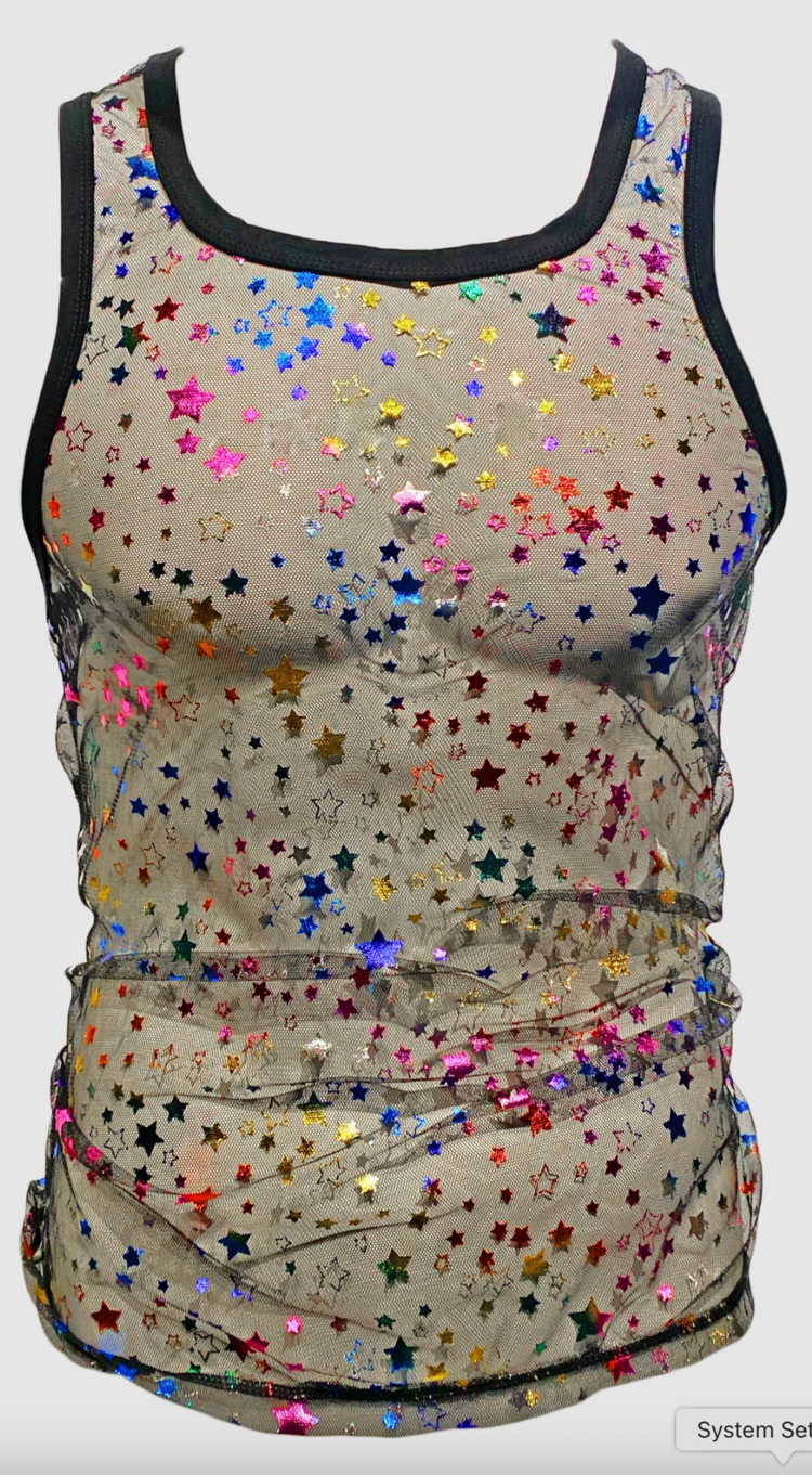 Metallic Star Mesh Tank Black Multi