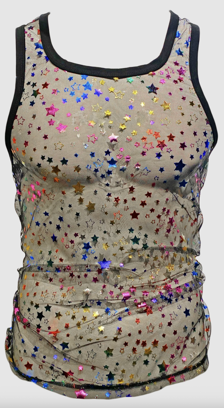 Metallic Star Mesh Tank Black Multi