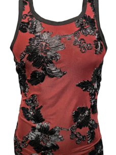 Embroidered Ribbon Mesh Tank Wine