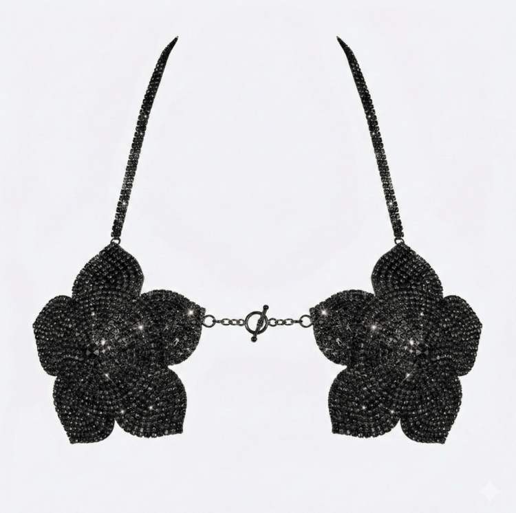 Midnight Bloom Rhinestone Embellished Carnival Bra Top
