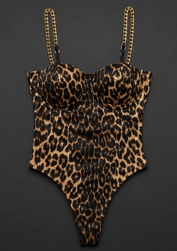 Leopard Print Bodysuit w/ Gold Chain Straps