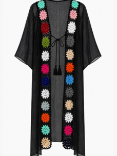 Floral Crochet Trim Duster Black