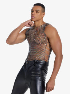 SAS Hong Kong Floral Rhinestone Mesh Tank w/ Chains