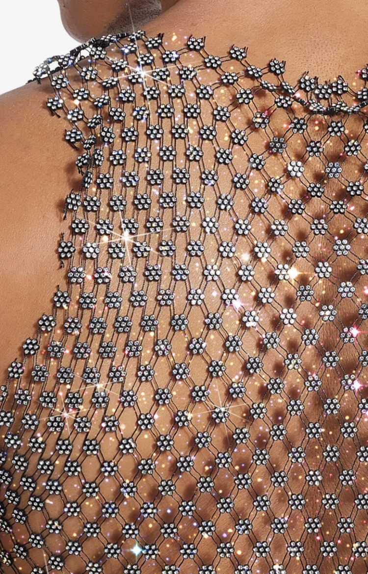 SAS Hong Kong Floral Rhinestone Mesh Tank w/ Chains