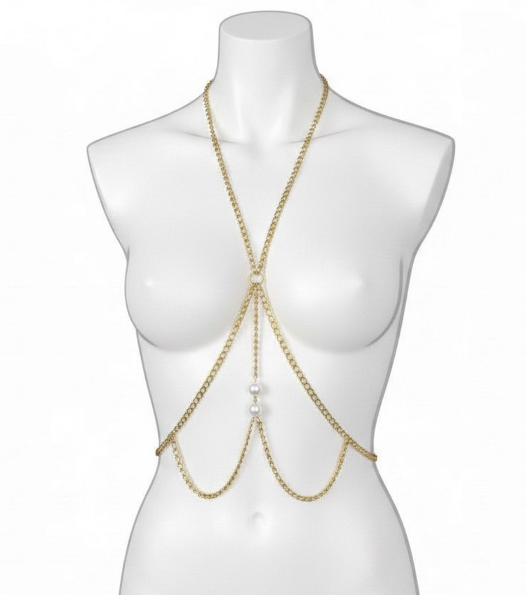 Luxe Pearl Accent Body Chain Gold