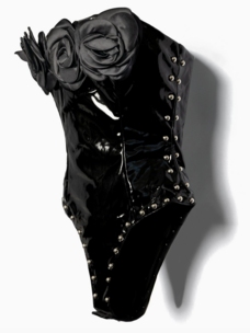 Floral Patent Leather Bodysuit Black