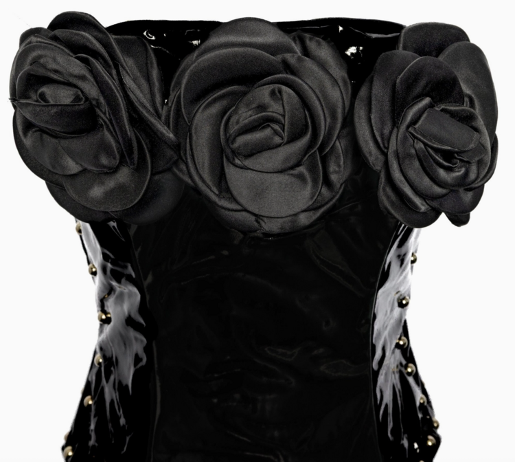 Floral Patent Leather Bodysuit Black