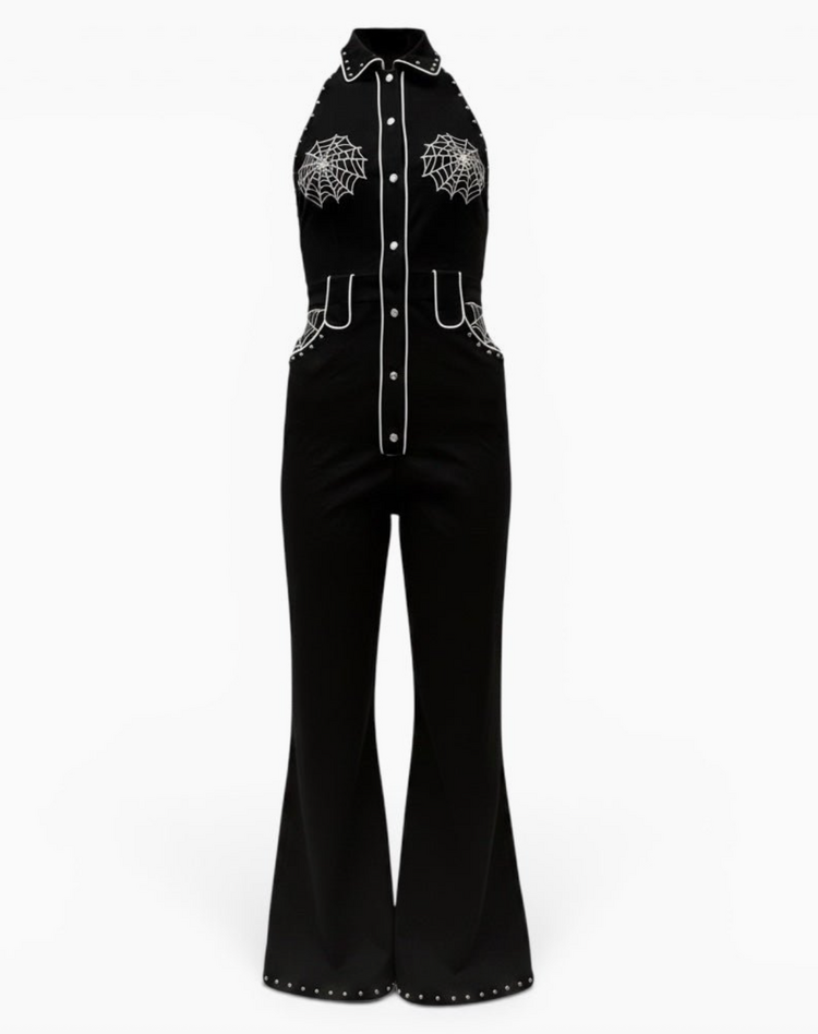 Web Studded Western Jumpsuit Black