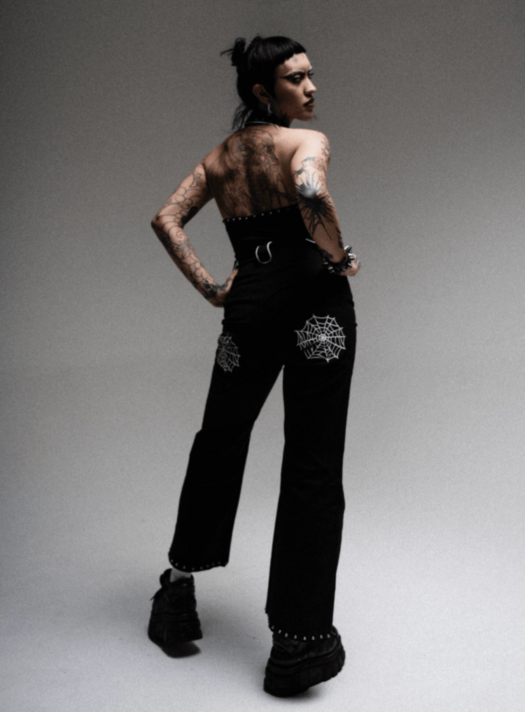Web Studded Western Jumpsuit Black