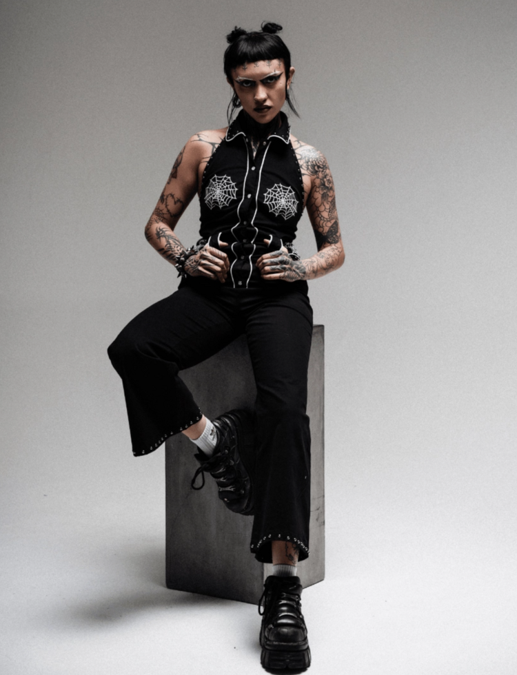 Web Studded Western Jumpsuit Black