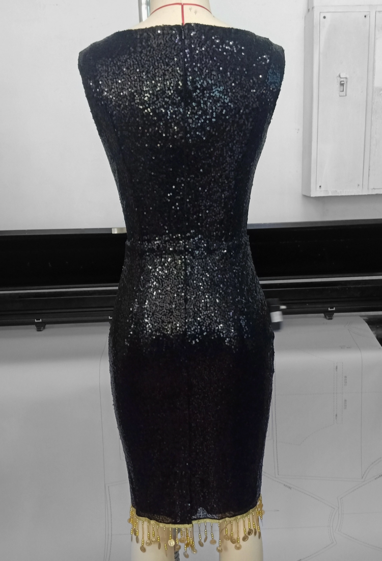 Weasel Wear Sequin Sacred Heart Wiggle Dress Black