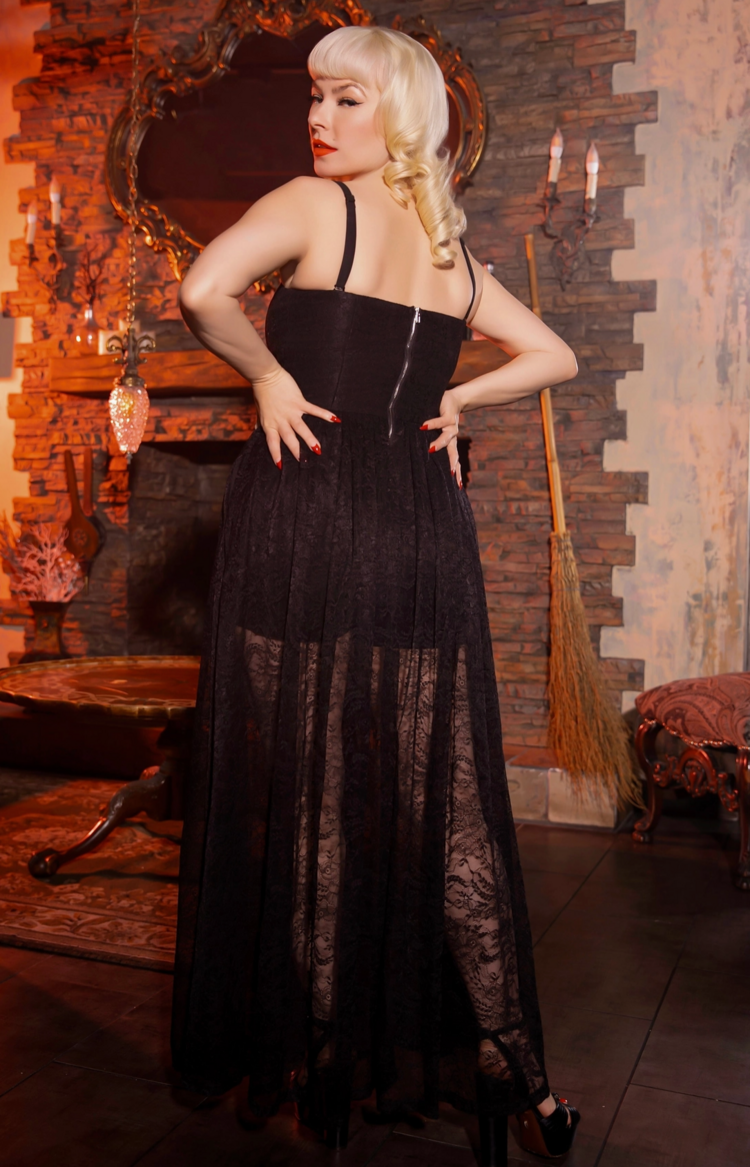 Weasel Wear Sorceress Lace Romper w/ Sheer Skirt Black