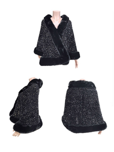 Faux Fur Trim Sequin Poncho