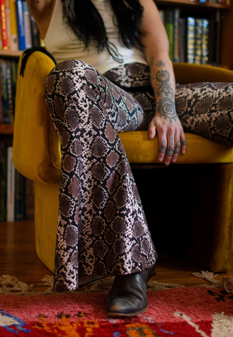 Desert Rattler Snake Print Bell Bottoms