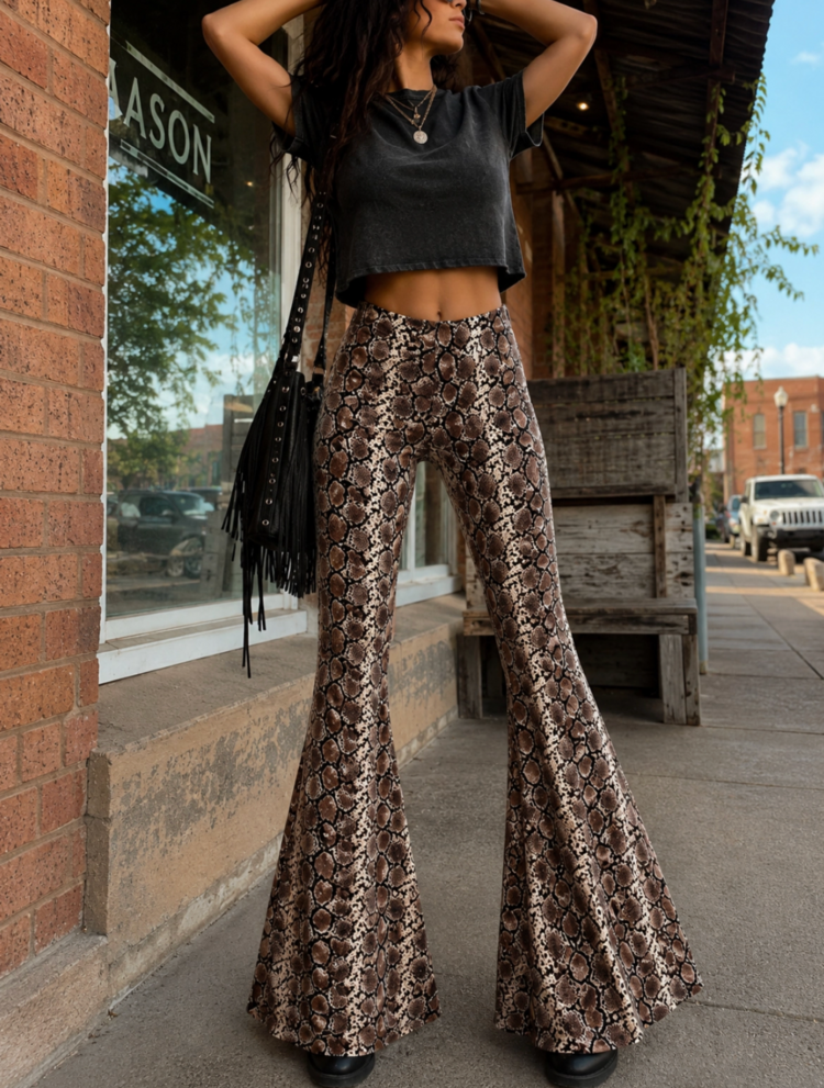 Desert Rattler Snake Print Bell Bottoms