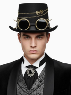 Black Steampunk Spiked Chain Goggles Top Hat