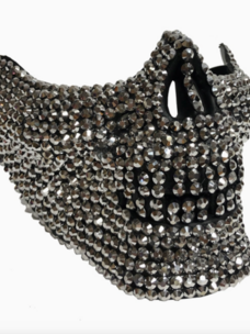 Silver Rhinestone Skull Half Mask