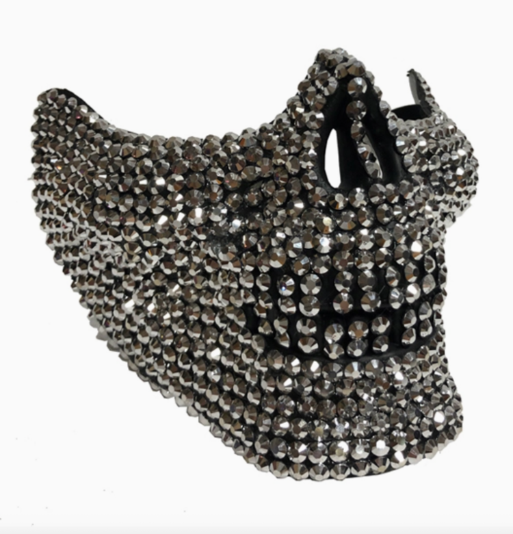 Silver Rhinestone Skull Half Mask