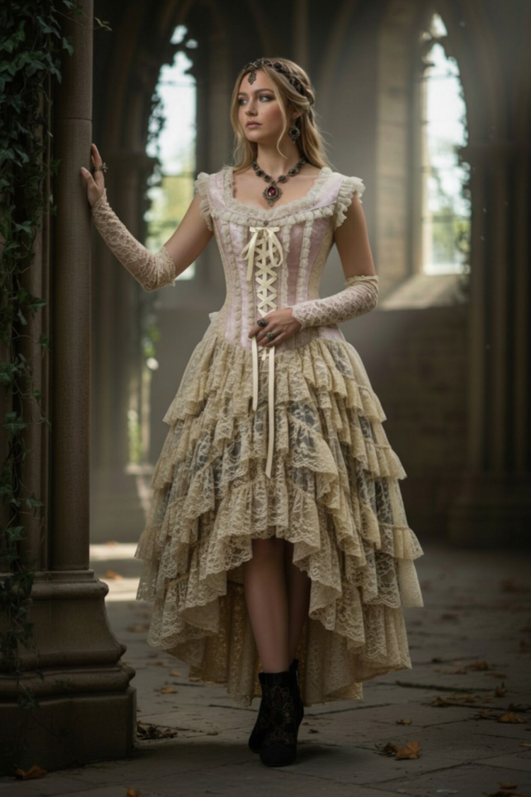 Gothic Hi-Lo Lace Corset Back Dress