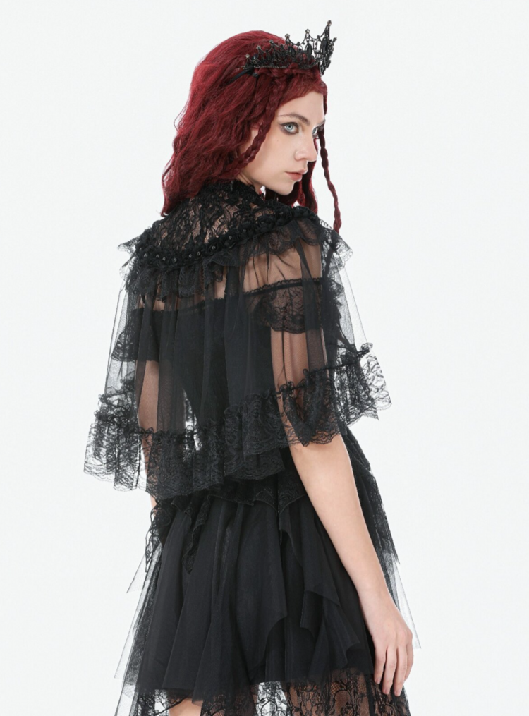 Gothic Lace Mesh Patchwork Sleeveless Cape