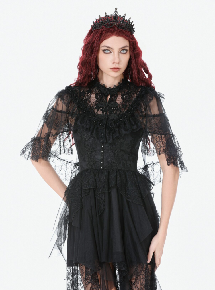 Gothic Lace Mesh Patchwork Sleeveless Cape