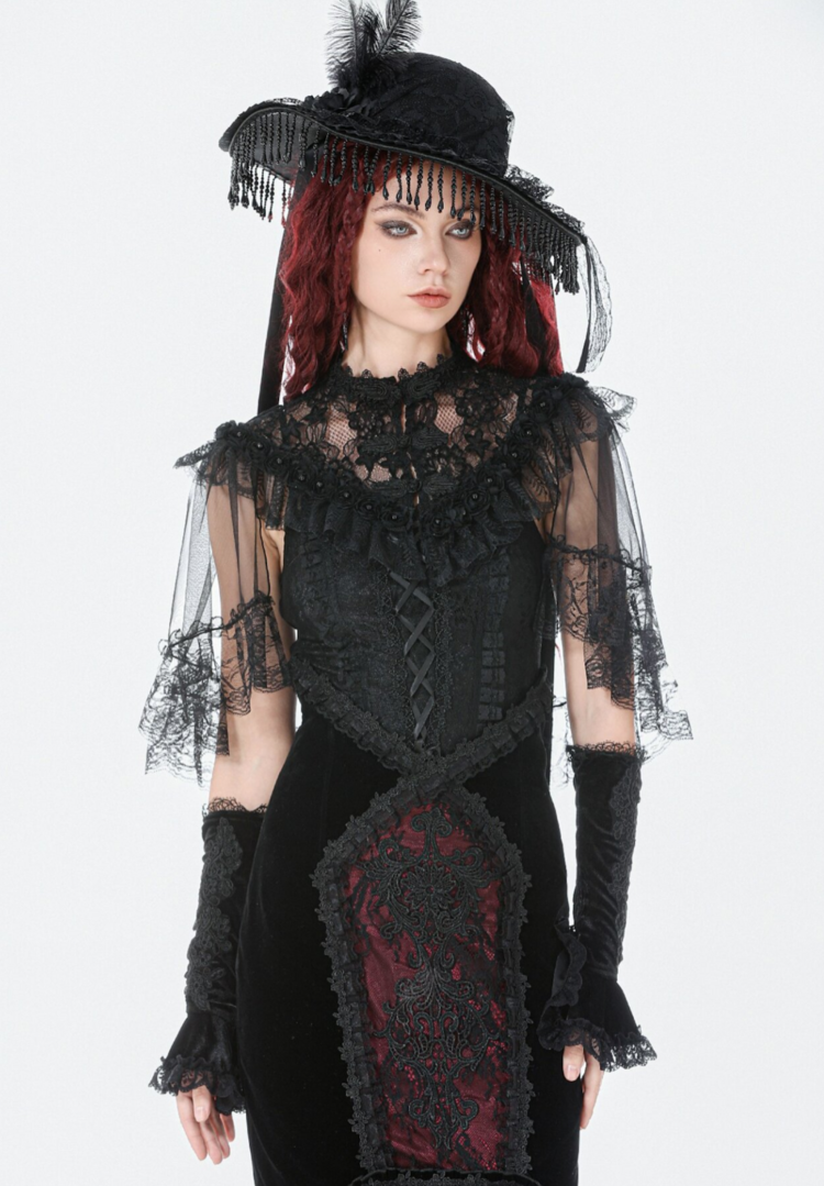 Gothic Lace Mesh Patchwork Sleeveless Cape
